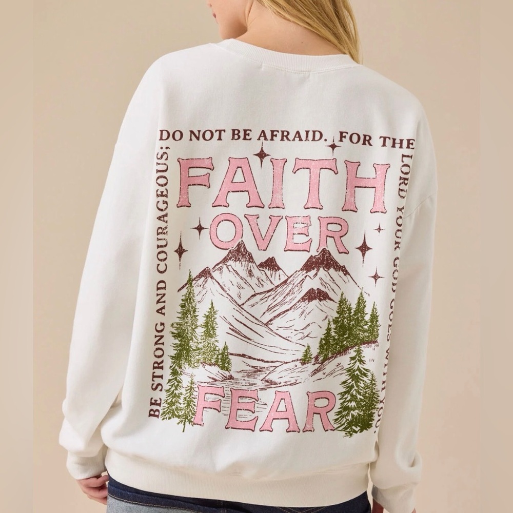 Altar’d State Faith Over Fear White Crewneck Size L